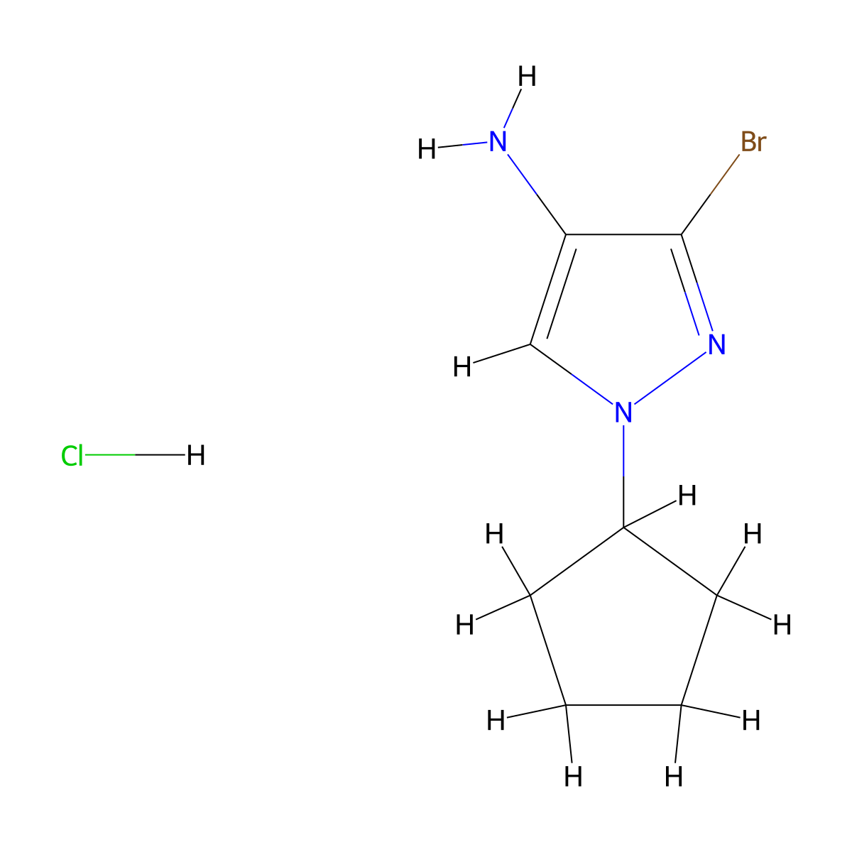 3-Bromo-1-cyclopentyl-1H-pyrazol-4-amine hydrochloride molecular structure, CAS 1855907-32-2