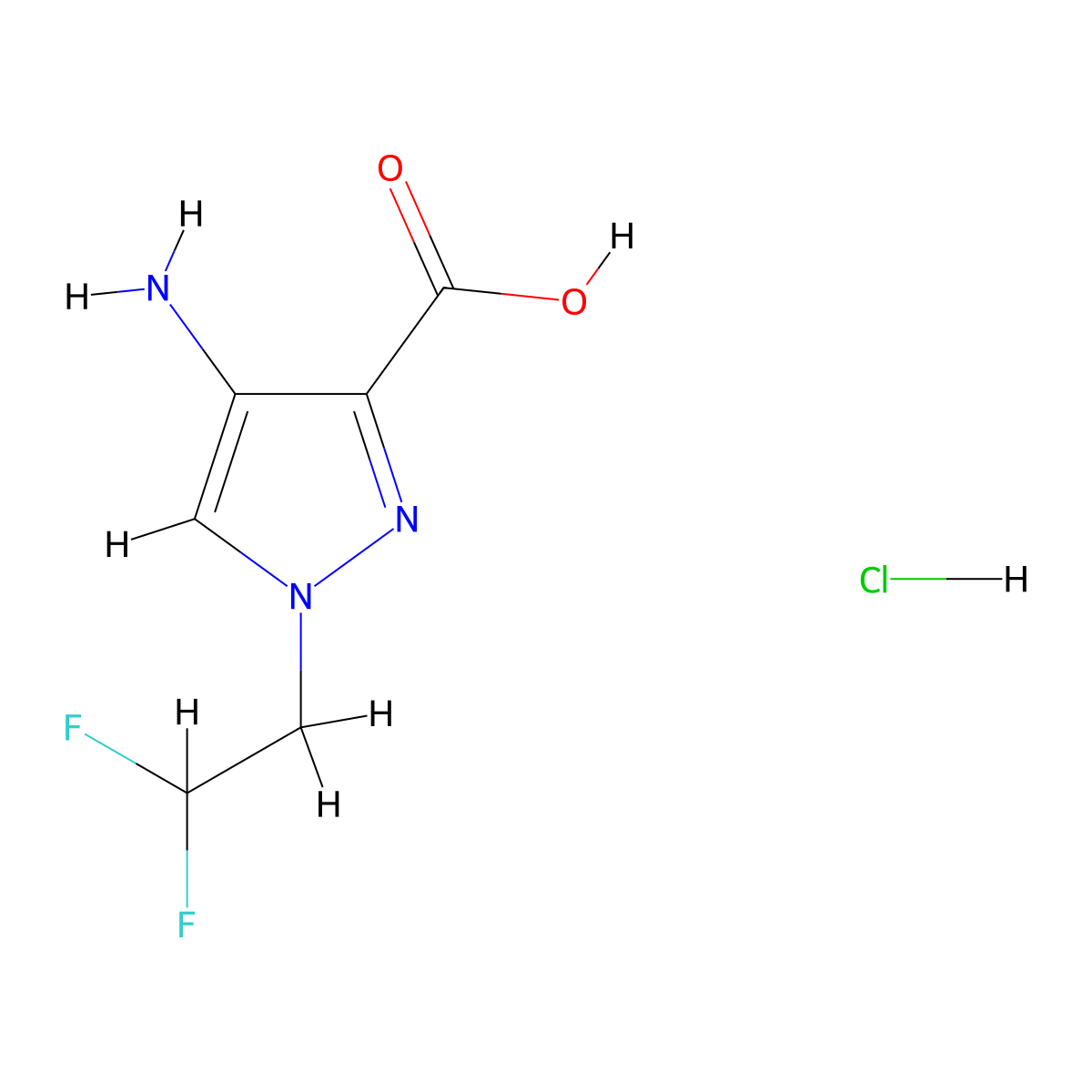 4-Amino-1-(2,2-difluoroethyl)pyrazole-3-carboxylic acid;hydrochloride molecular structure, CAS 1855907-34-4