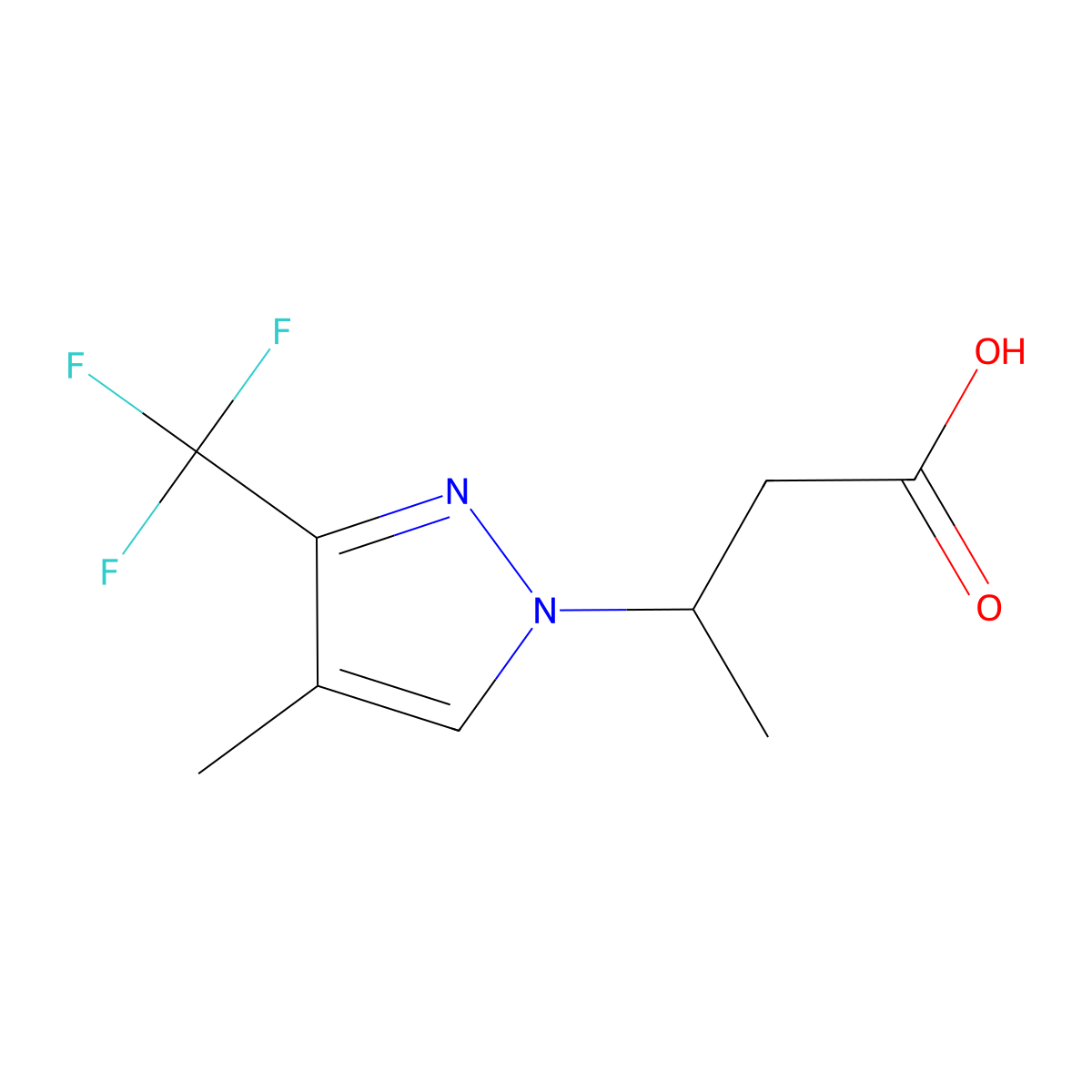 3-[4-Methyl-3-(trifluoromethyl)-1H-pyrazol-1-yl]butanoic acid molecular structure, CAS 1855907-38-8