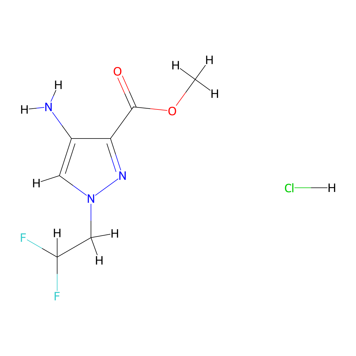 Methyl 4-amino-1-(2,2-difluoroethyl)-1H-pyrazole-3-carboxylate hydrochloride molecular structure, CAS 1855907-40-2