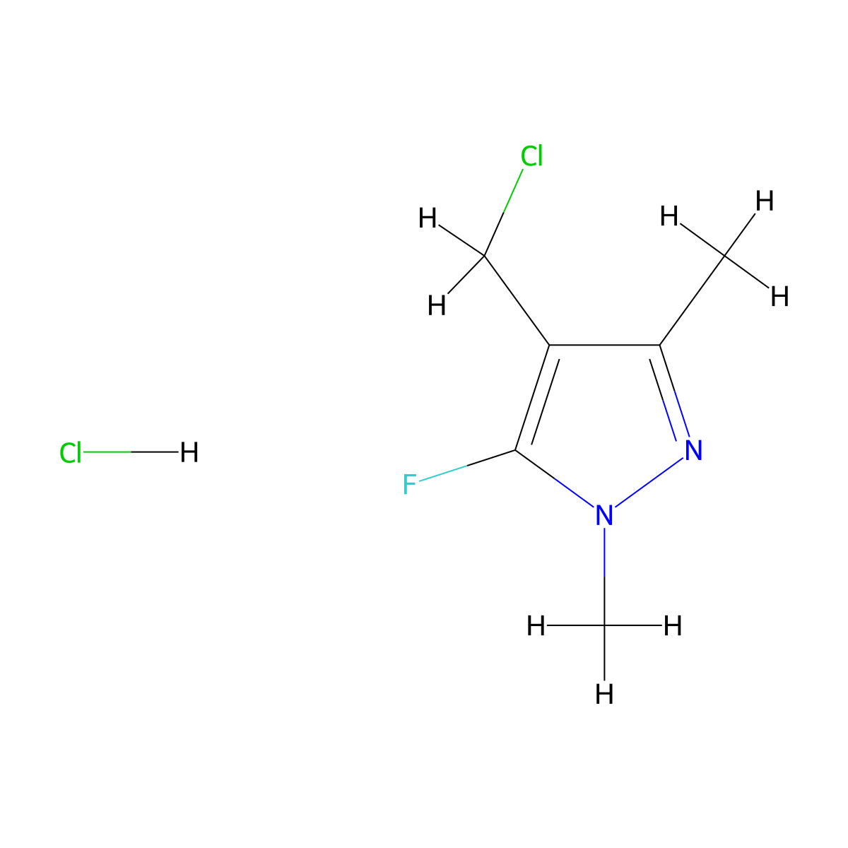 4-(chloromethyl)-5-fluoro-1,3-dimethyl-1H-pyrazole hydrochloride molecular structure, CAS 1855907-44-6