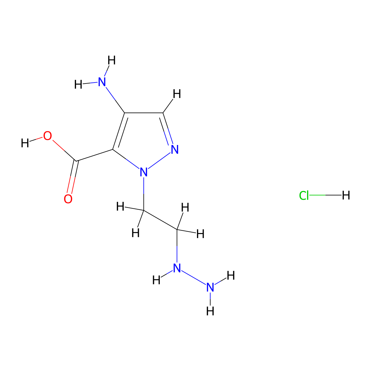 4-amino-1-(2-hydrazinoethyl)-1H-pyrazole-5-carboxylic acid molecular structure, CAS 1855907-45-7