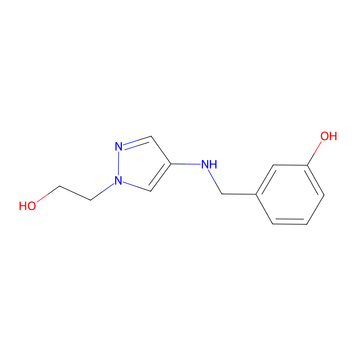3-({[1-(2-hydroxyethyl)-1H-pyrazol-4-yl]amino}methyl)phenol molecular structure, CAS 1855910-86-9