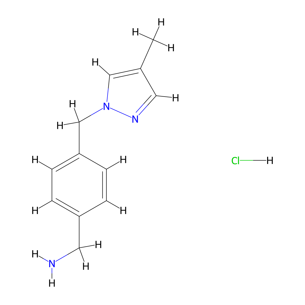 {4-[(4-methyl-1H-pyrazol-1-yl)methyl]phenyl}methanamine hydrochloride molecular structure, CAS 1855911-18-0