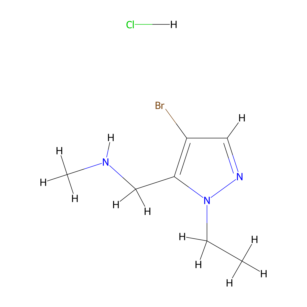 [(4-Bromo-1-ethyl-1H-pyrazol-5-yl)methyl]methylamine hydrochloride molecular structure, CAS 1855911-19-1