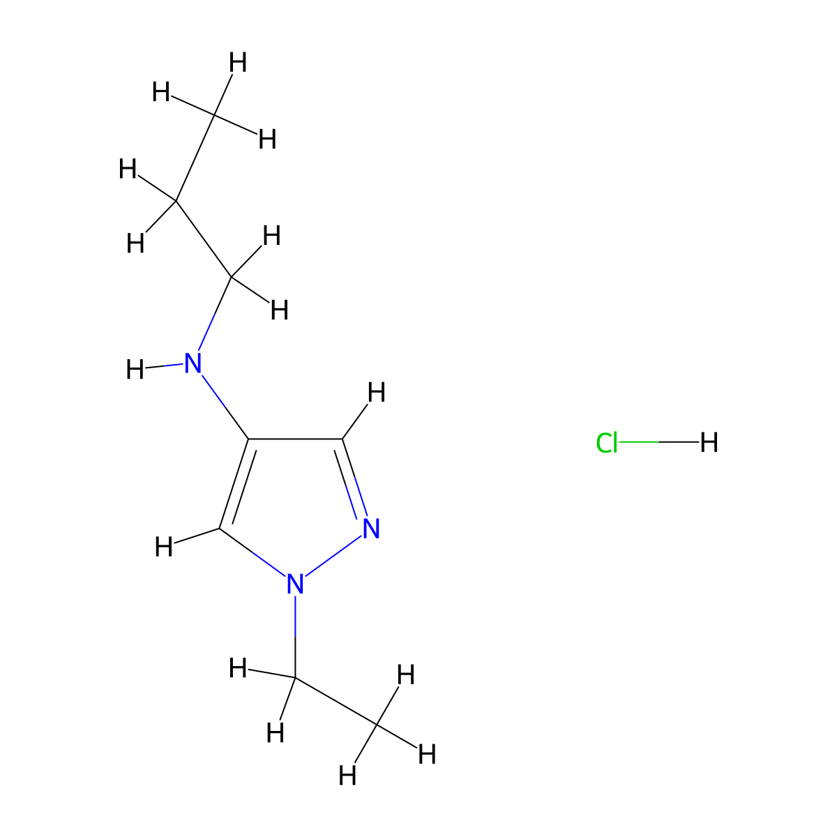 1-ethyl-N-propylpyrazol-4-amine;hydrochloride molecular structure, CAS 1855938-19-0