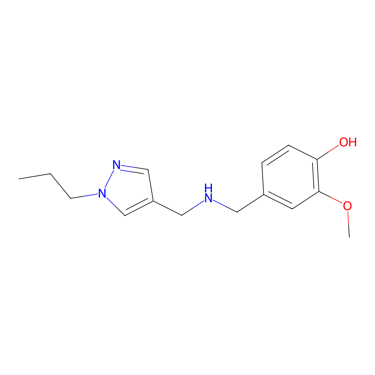 2-methoxy-4-({[(1-propyl-1H-pyrazol-4-yl)methyl]amino}methyl)phenol molecular structure, CAS 1855938-28-1