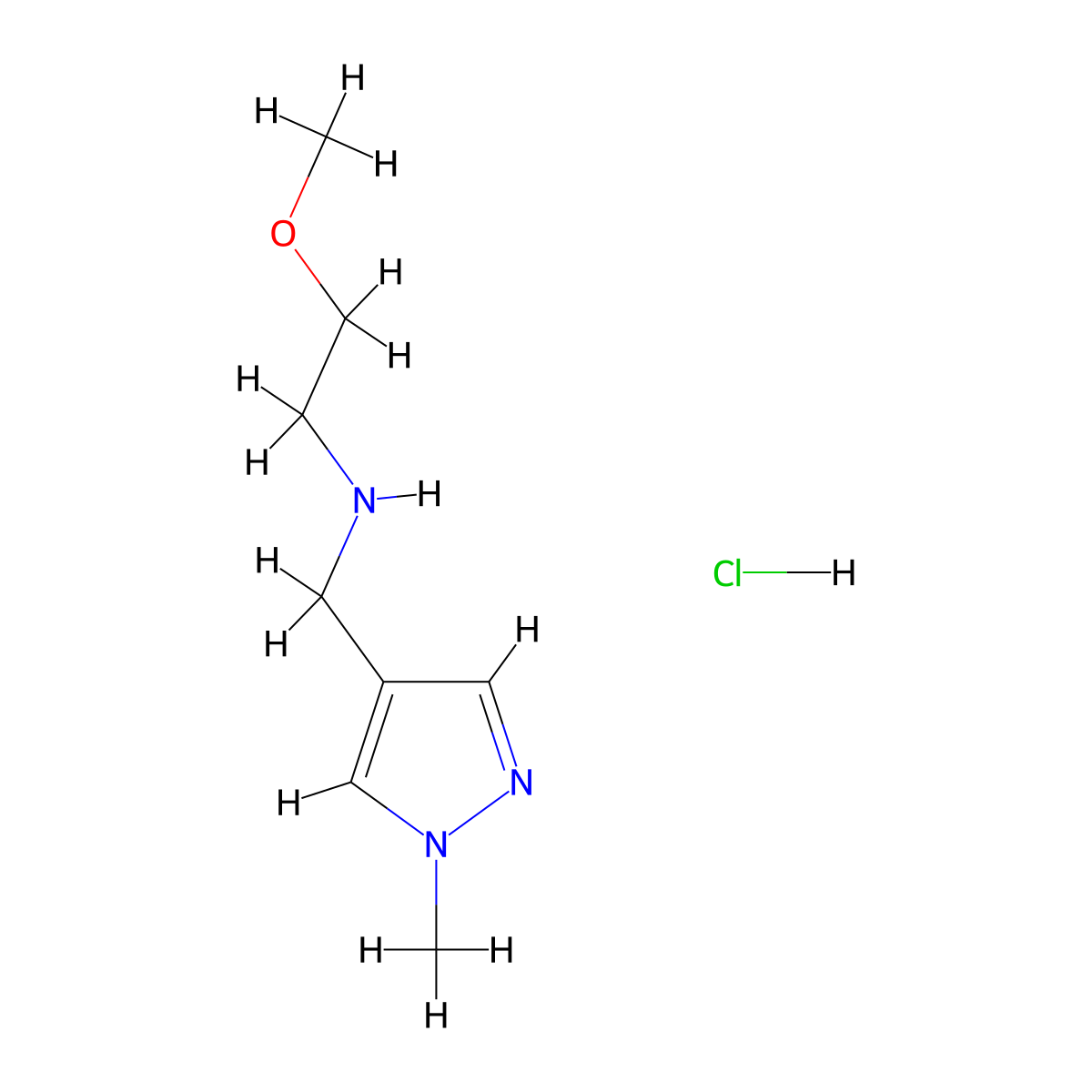 (2-methoxyethyl)[(1-methyl-1H-pyrazol-4-yl)methyl]amine hydrochloride molecular structure, CAS 1855939-70-6
