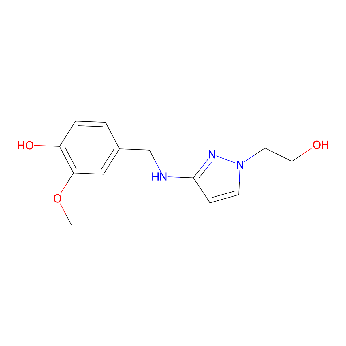 4-({[1-(2-hydroxyethyl)-1H-pyrazol-3-yl]amino}methyl)-2-methoxyphenol molecular structure, CAS 1855941-08-0