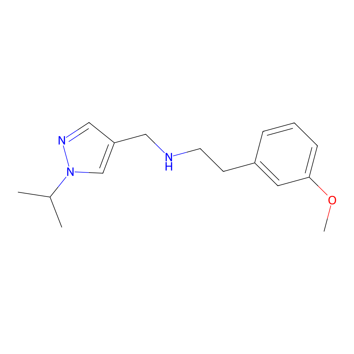 [2-(3-methoxyphenyl)ethyl]({[1-(propan-2-yl)-1H-pyrazol-4-yl]methyl})amine molecular structure, CAS 1855941-48-8