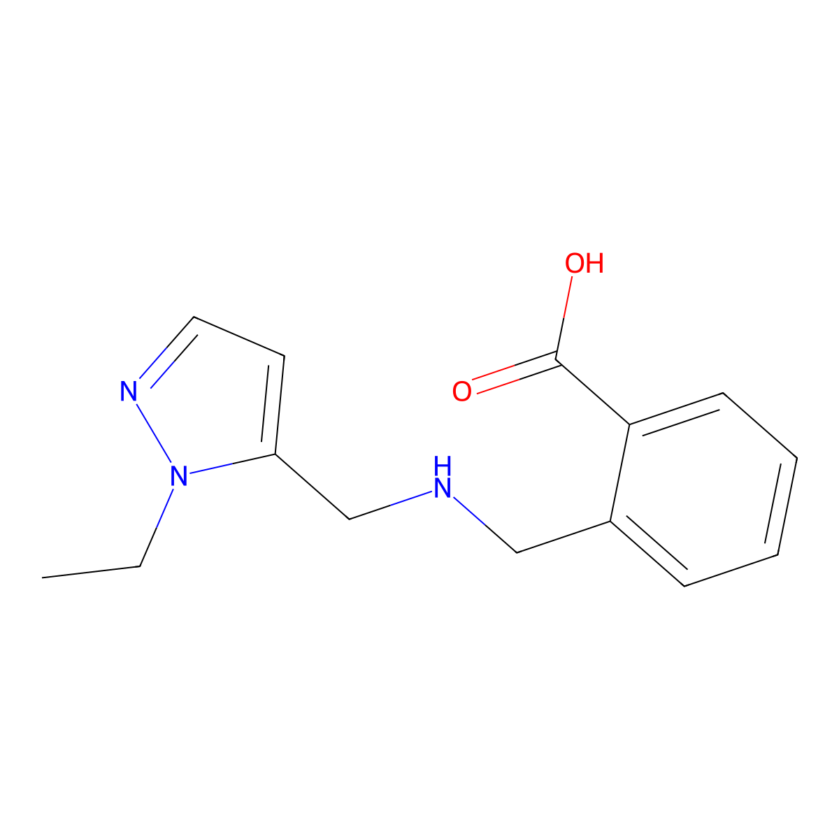 2-({[(1-ethyl-1H-pyrazol-5-yl)methyl]amino}methyl)benzoic acid molecular structure, CAS 1855941-56-8