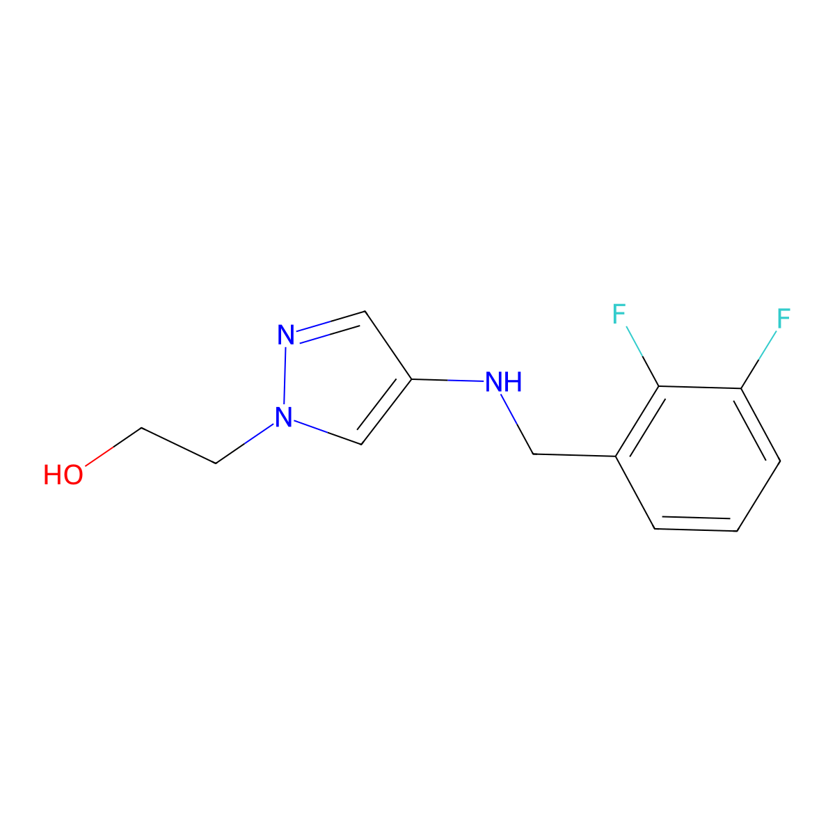 2-(4-{[(2,3-difluorophenyl)methyl]amino}-1H-pyrazol-1-yl)ethan-1-ol molecular structure, CAS 1855943-53-1