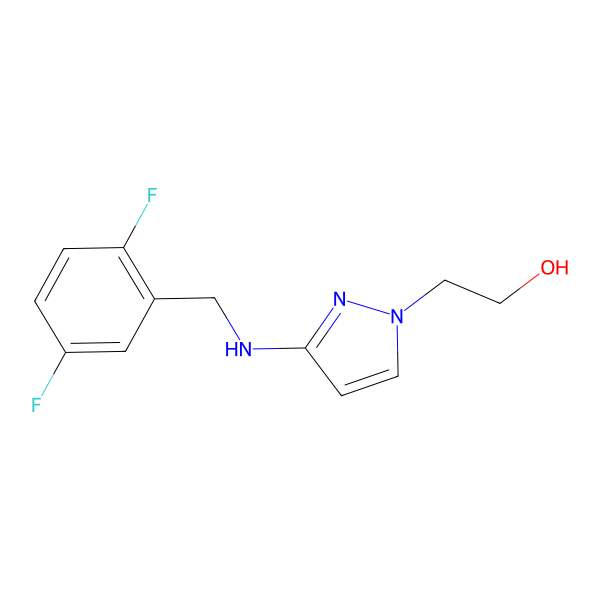 2-(3-{[(2,5-difluorophenyl)methyl]amino}-1H-pyrazol-1-yl)ethan-1-ol molecular structure, CAS 1855944-10-3