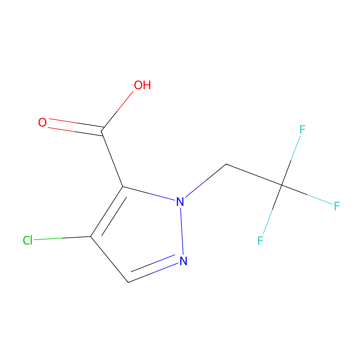 4-chloro-1-(2,2,2-trifluoroethyl)-1H-pyrazole-5-carboxylic acid molecular structure, CAS 1855945-97-9