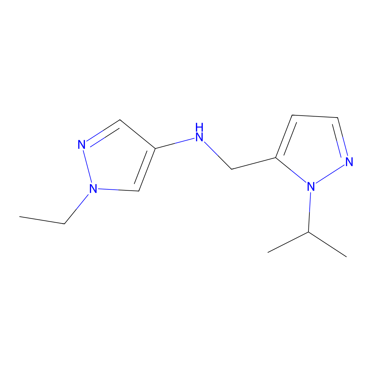 1-ethyl-N-{[1-(propan-2-yl)-1H-pyrazol-5-yl]methyl}-1H-pyrazol-4-amine molecular structure, CAS 1855946-81-4
