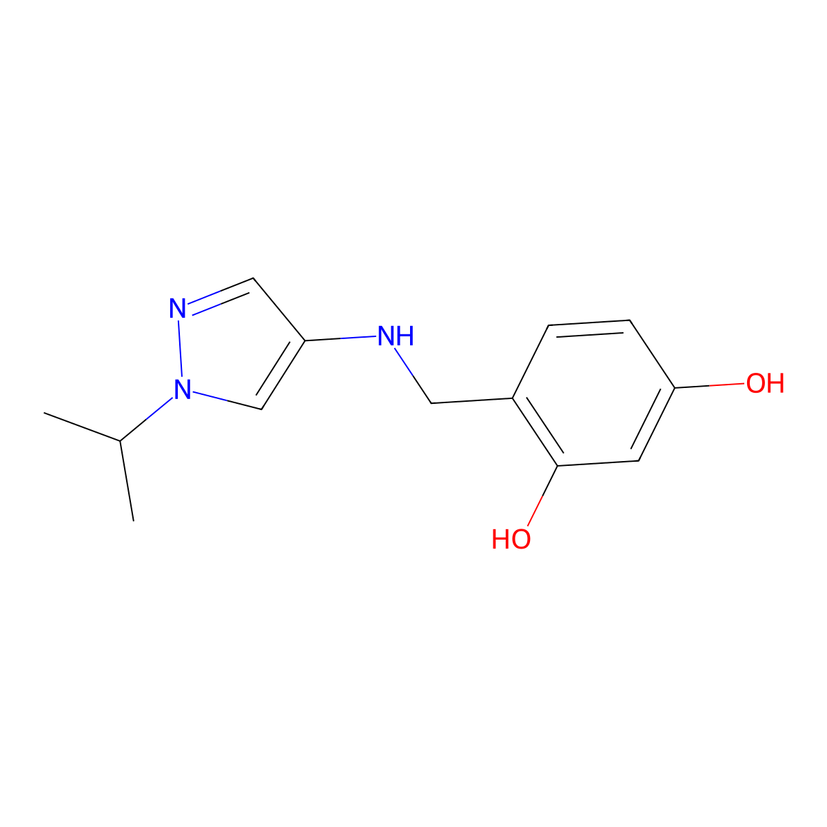 4-({[1-(propan-2-yl)-1H-pyrazol-4-yl]amino}methyl)benzene-1,3-diol molecular structure, CAS 1855947-59-9