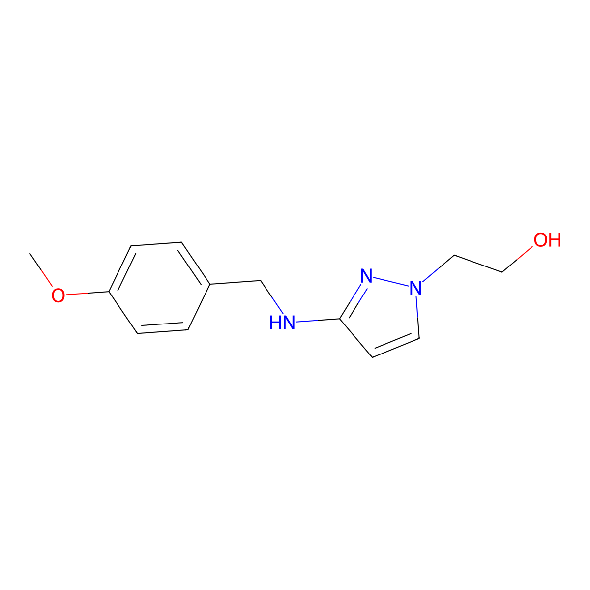 2-(3-{[(4-methoxyphenyl)methyl]amino}-1H-pyrazol-1-yl)ethan-1-ol molecular structure, CAS 1855948-19-4