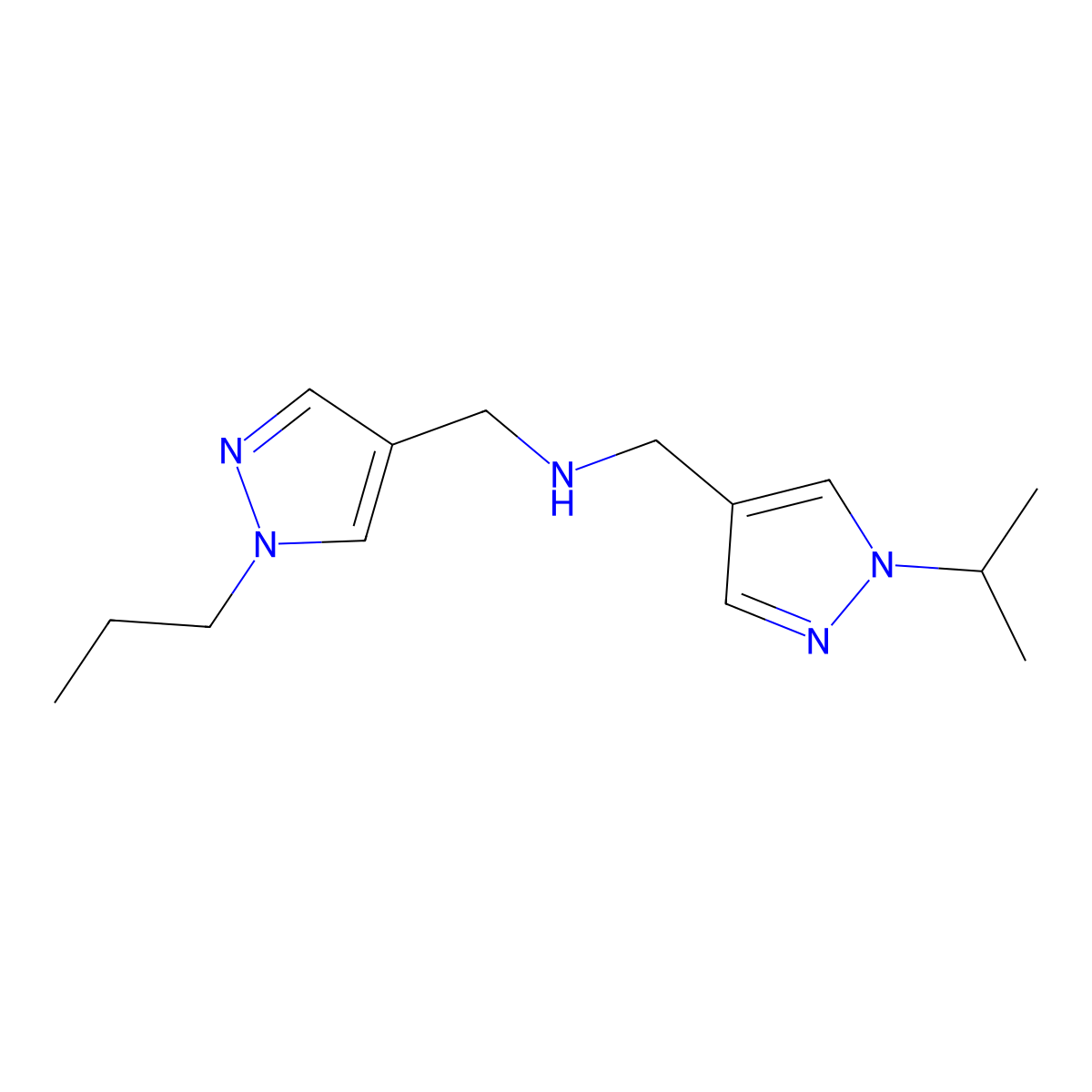 {[1-(propan-2-yl)-1H-pyrazol-4-yl]methyl}[(1-propyl-1H-pyrazol-4-yl)methyl]amine molecular structure, CAS 1855949-27-7