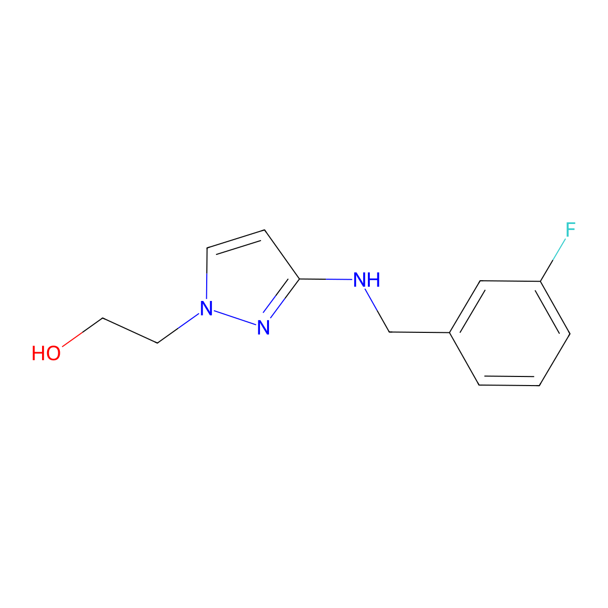 2-(3-{[(3-fluorophenyl)methyl]amino}-1H-pyrazol-1-yl)ethan-1-ol molecular structure, CAS 1855949-99-3