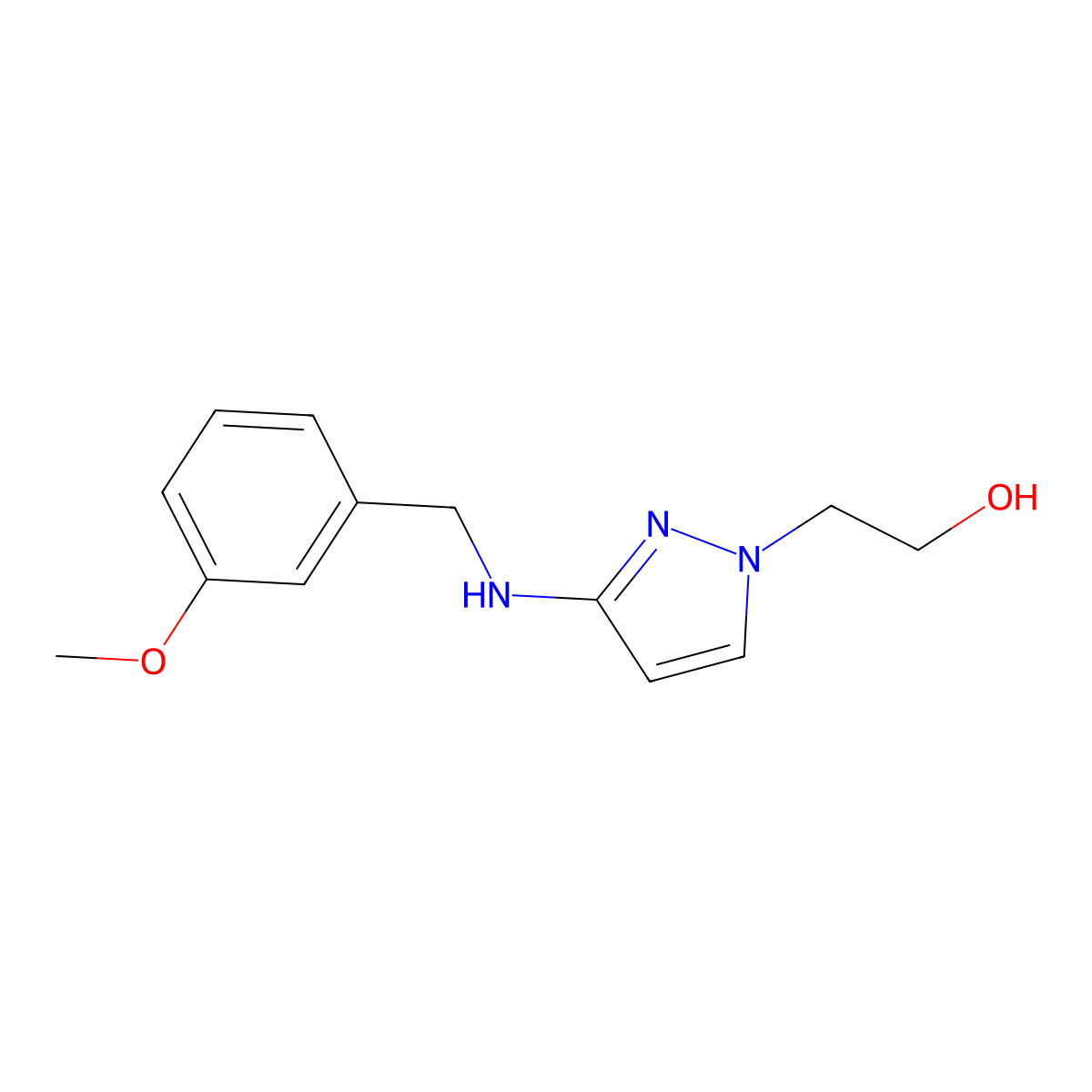 2-(3-{[(3-methoxyphenyl)methyl]amino}-1H-pyrazol-1-yl)ethan-1-ol molecular structure, CAS 1855952-78-1