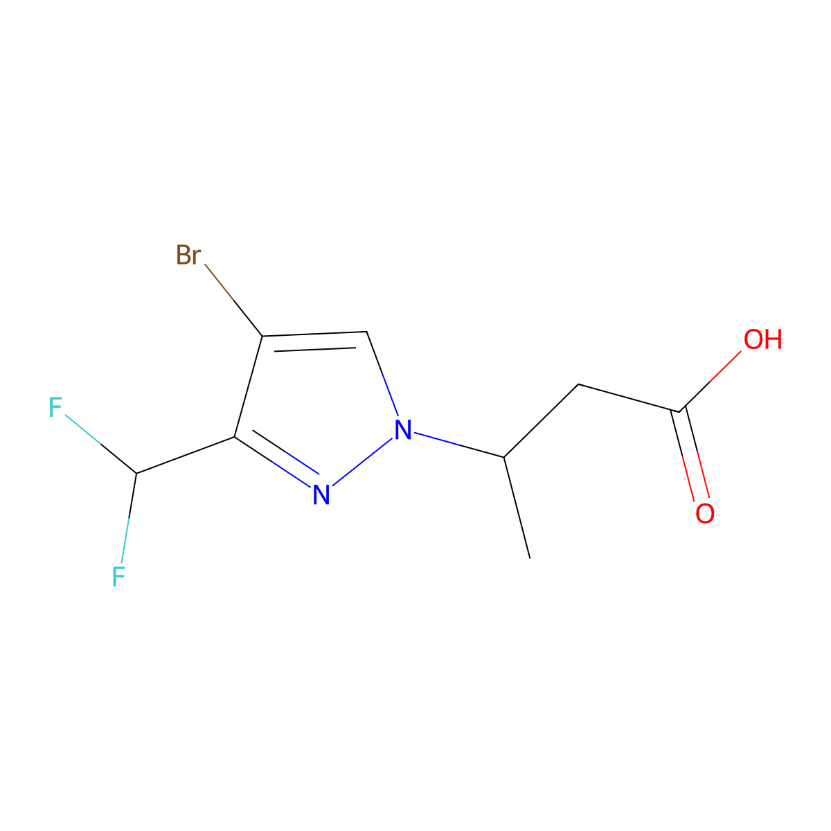 3-[4-bromo-3-(difluoromethyl)-1H-pyrazol-1-yl]butanoic acid molecular structure, CAS 1856020-08-0