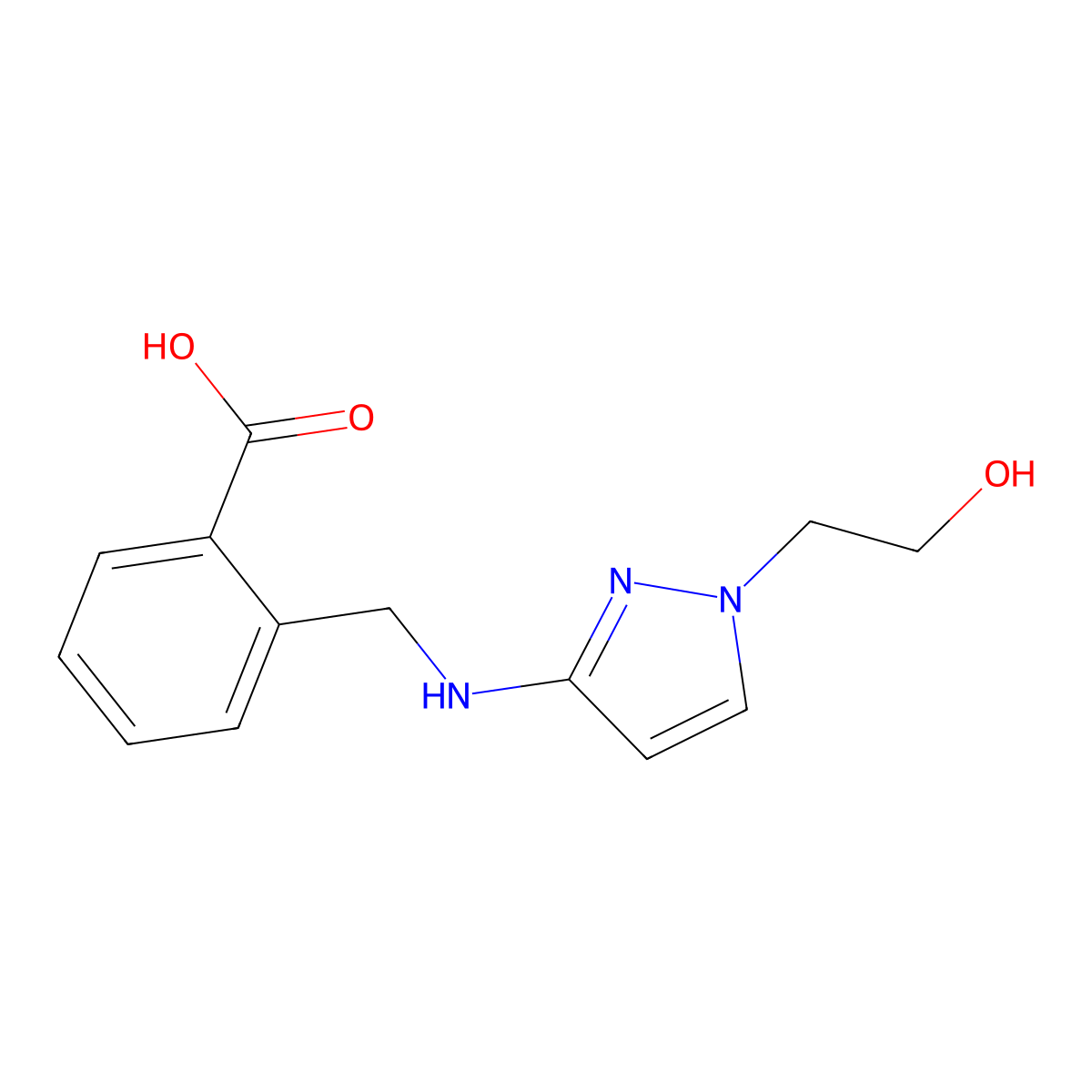 2-({[1-(2-hydroxyethyl)-1H-pyrazol-3-yl]amino}methyl)benzoic acid molecular structure, CAS 1856021-36-7