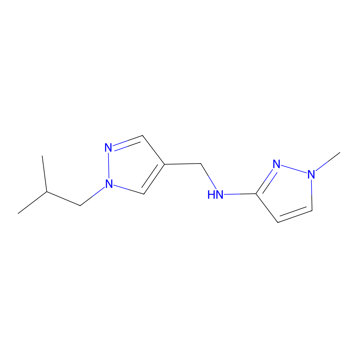 1-methyl-N-{[1-(2-methylpropyl)-1H-pyrazol-4-yl]methyl}-1H-pyrazol-3-amine molecular structure, CAS 1856023-28-3