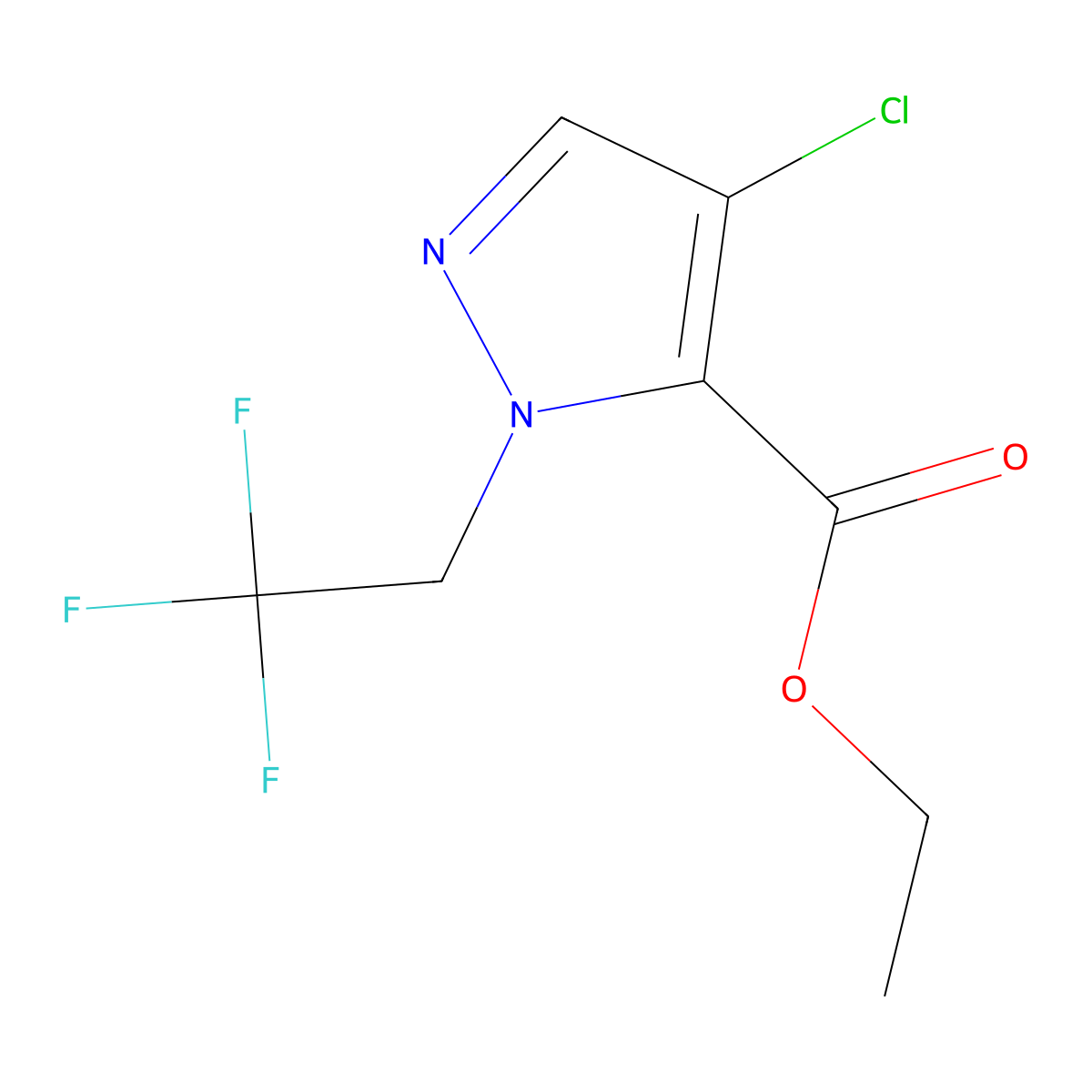 ethyl 4-chloro-1-(2,2,2-trifluoroethyl)-1H-pyrazole-5-carboxylate molecular structure, CAS 1856024-18-4