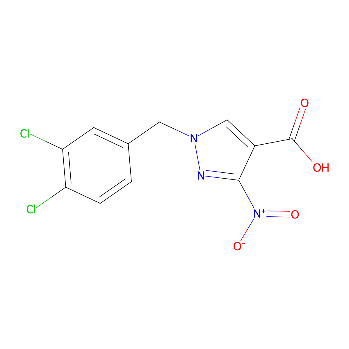 1-(3,4-dichlorobenzyl)-3-nitro-1H-pyrazole-4-carboxylic acid molecular structure, CAS 1856025-34-7