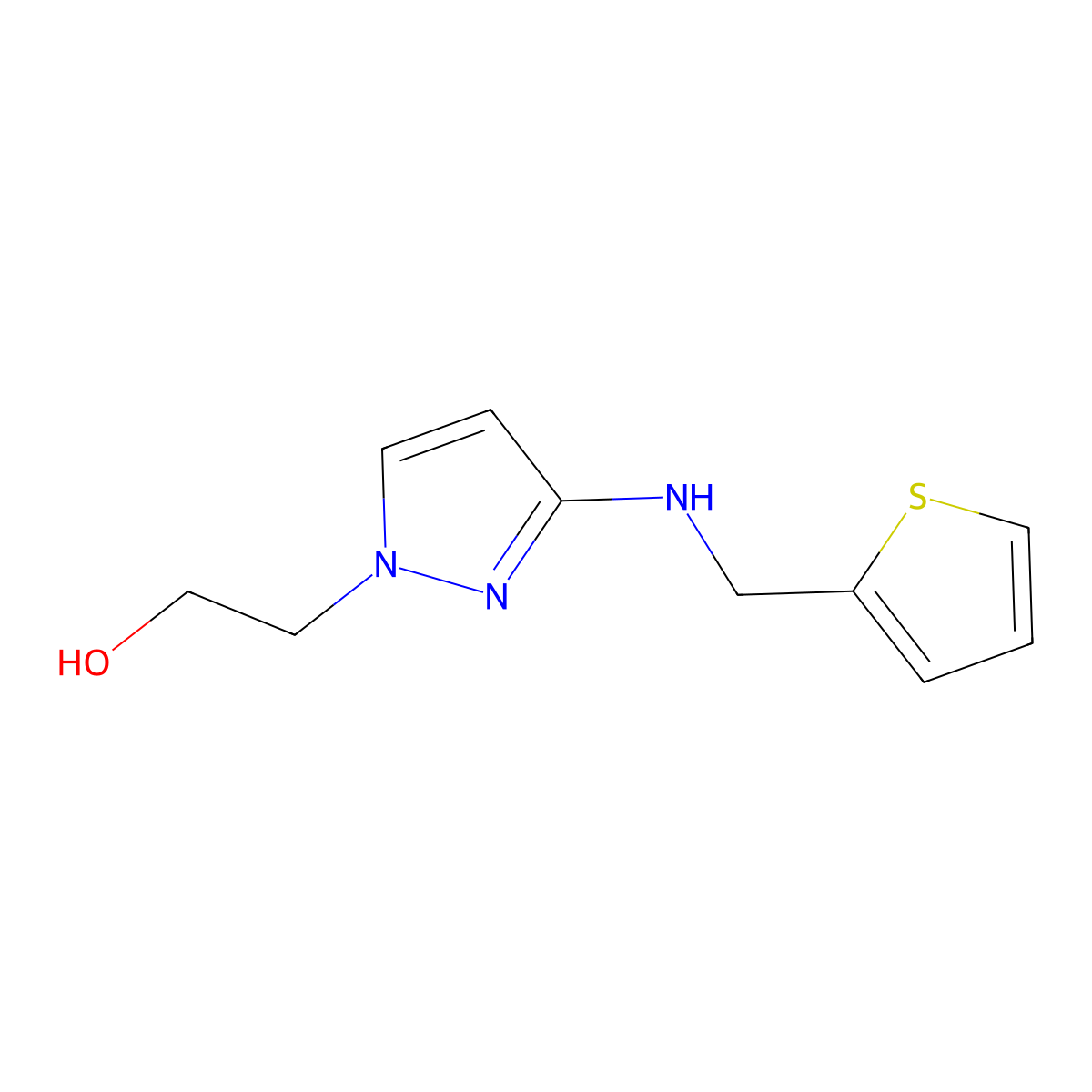 2-(3-{[(thiophen-2-yl)methyl]amino}-1H-pyrazol-1-yl)ethan-1-ol molecular structure, CAS 1856026-98-6