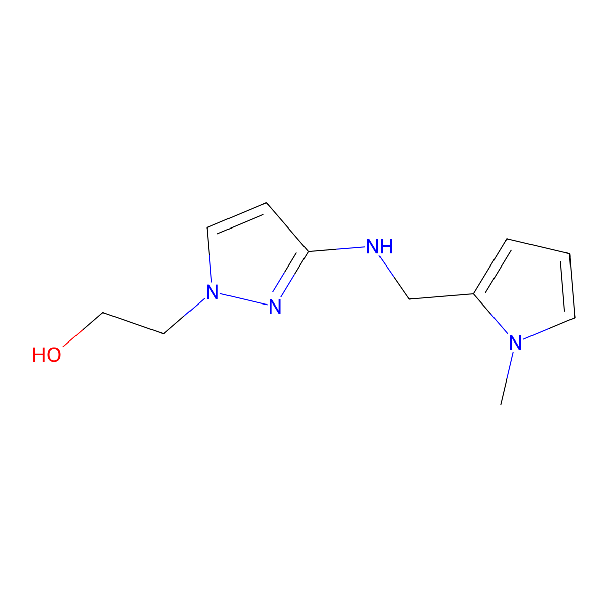 2-(3-{[(1-methyl-1H-pyrrol-2-yl)methyl]amino}-1H-pyrazol-1-yl)ethan-1-ol molecular structure, CAS 1856027-31-0