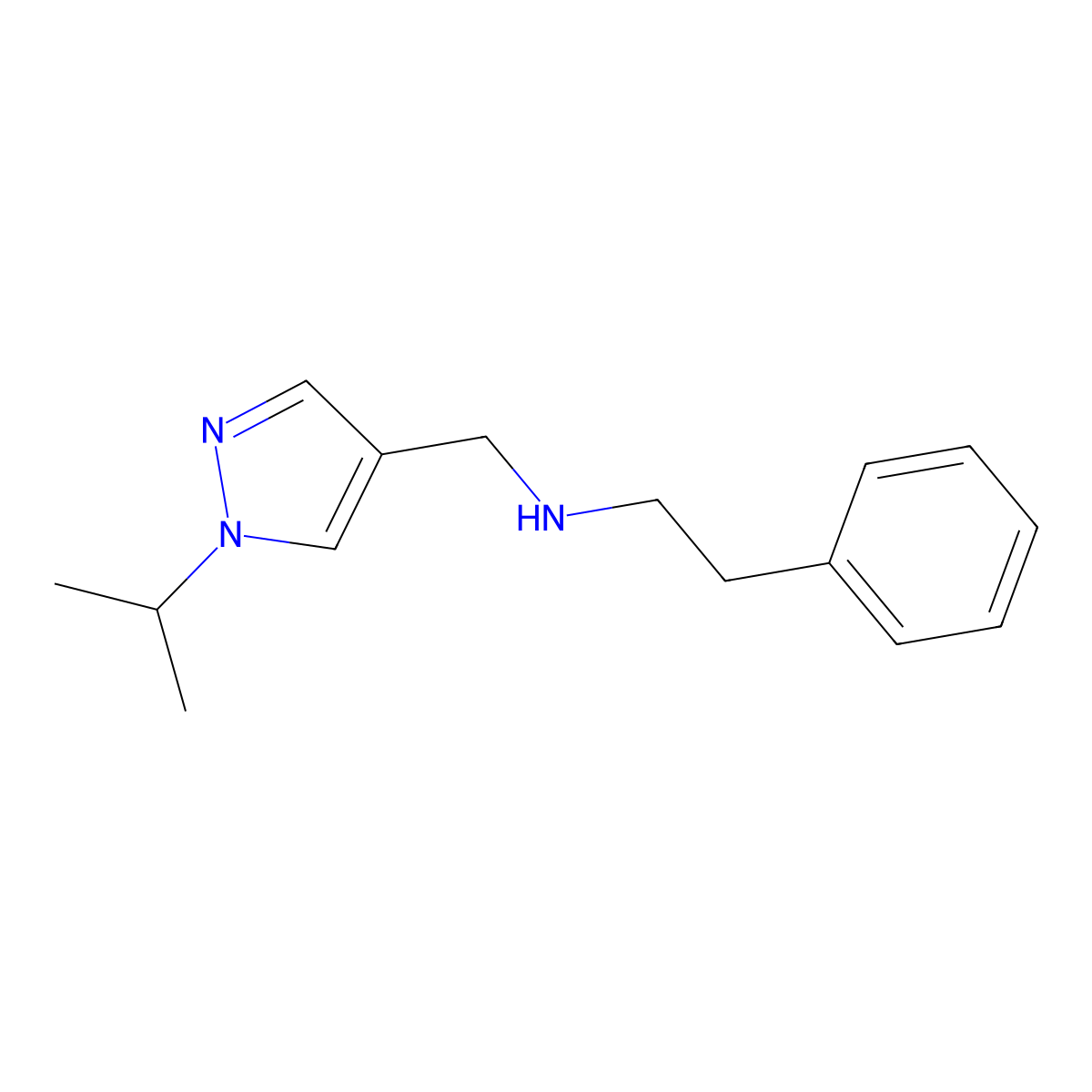 (2-phenylethyl)({[1-(propan-2-yl)-1H-pyrazol-4-yl]methyl})amine molecular structure, CAS 1856028-12-0