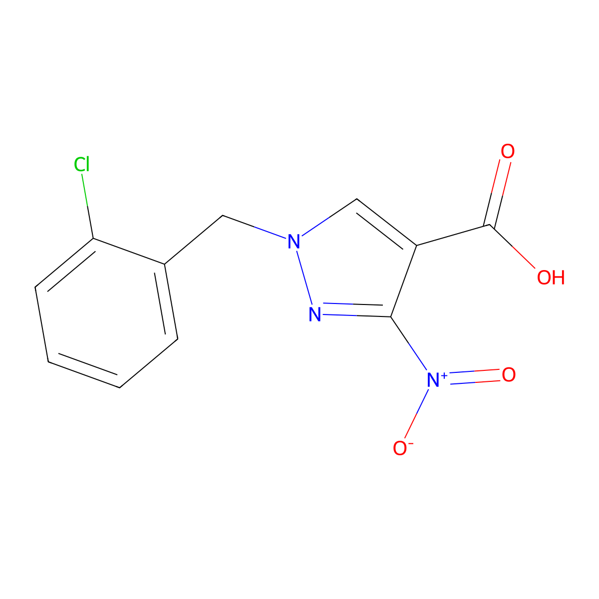 1-(2-chlorobenzyl)-3-nitro-1H-pyrazole-4-carboxylic acid molecular structure, CAS 1856031-42-9