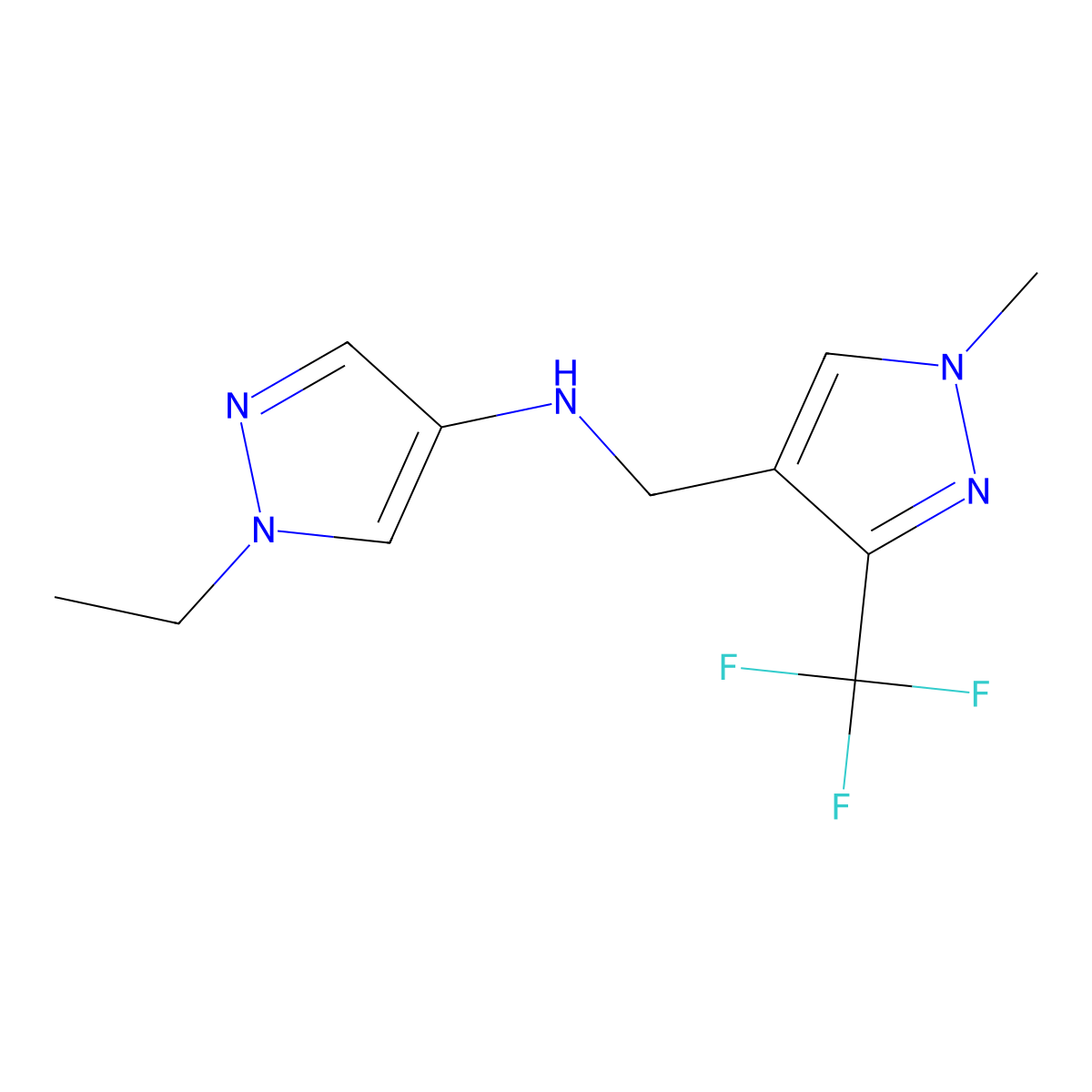 1-ethyl-N-{[1-methyl-3-(trifluoromethyl)-1H-pyrazol-4-yl]methyl}-1H-pyrazol-4-amine molecular structure, CAS 1856031-54-3