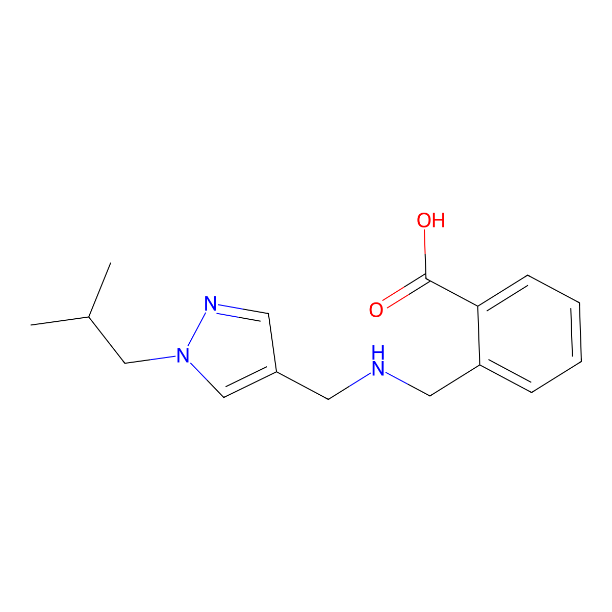 2-[({[1-(2-methylpropyl)-1H-pyrazol-4-yl]methyl}amino)methyl]benzoic acid molecular structure, CAS 1856032-08-0
