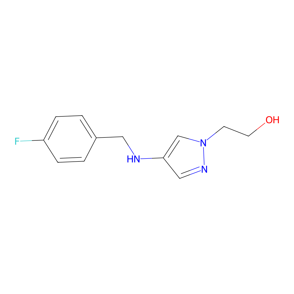 2-(4-{[(4-fluorophenyl)methyl]amino}-1H-pyrazol-1-yl)ethan-1-ol molecular structure, CAS 1856032-24-0