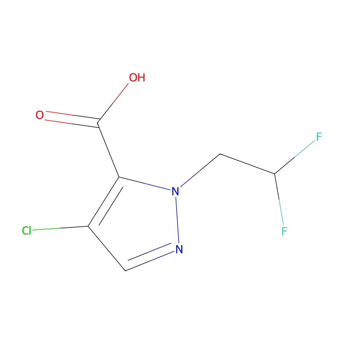 4-chloro-1-(2,2-difluoroethyl)-1H-pyrazole-5-carboxylic acid molecular structure, CAS 1856032-53-5