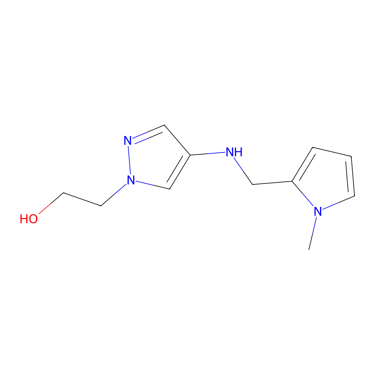 2-(4-{[(1-methyl-1H-pyrrol-2-yl)methyl]amino}-1H-pyrazol-1-yl)ethan-1-ol molecular structure, CAS 1856032-95-5