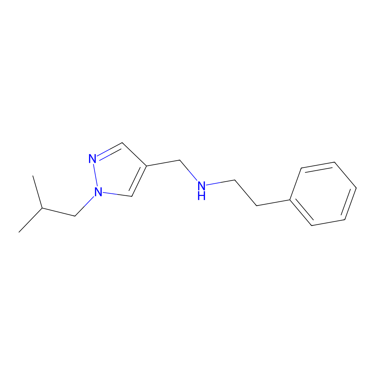 {[1-(2-methylpropyl)-1H-pyrazol-4-yl]methyl}(2-phenylethyl)amine molecular structure, CAS 1856035-82-9