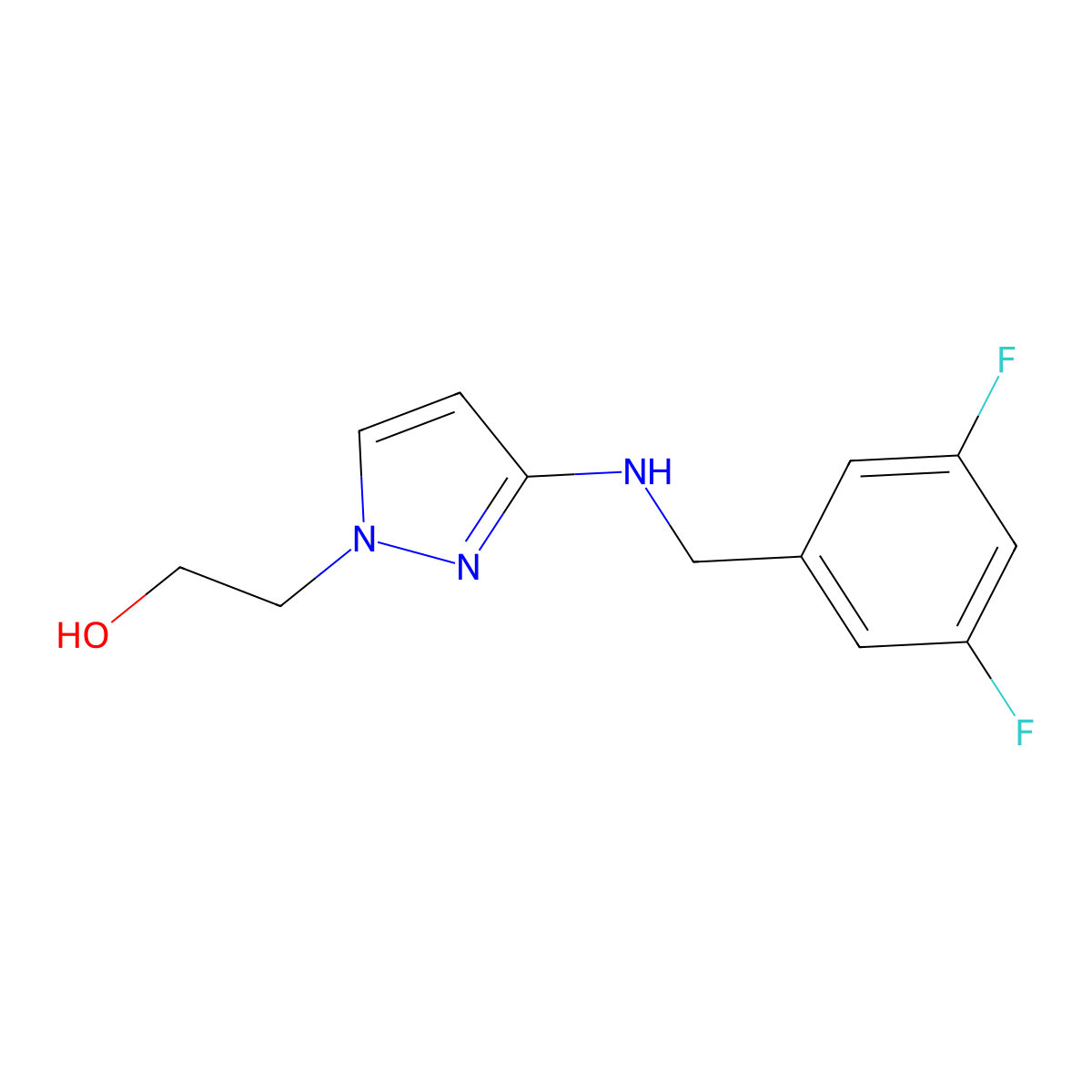 2-(3-{[(3,5-difluorophenyl)methyl]amino}-1H-pyrazol-1-yl)ethan-1-ol molecular structure, CAS 1856036-99-1