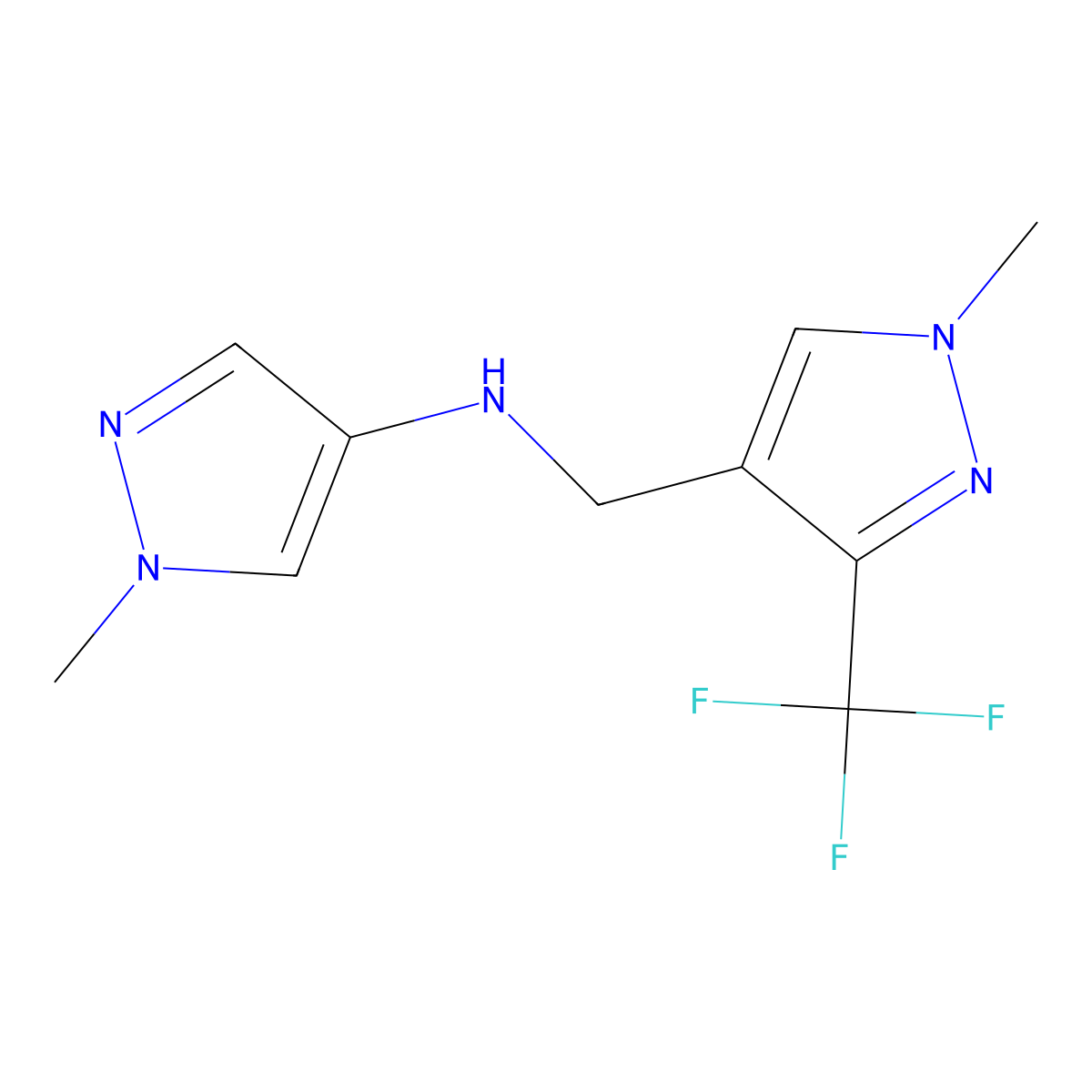 1-methyl-N-{[1-methyl-3-(trifluoromethyl)-1H-pyrazol-4-yl]methyl}-1H-pyrazol-4-amine molecular structure, CAS 1856037-43-8