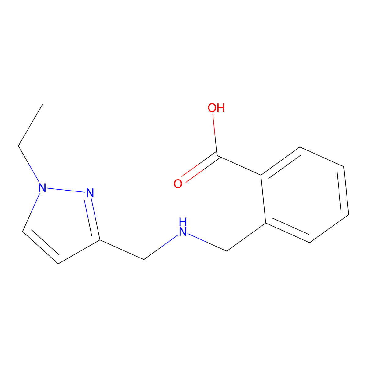 2-({[(1-ethyl-1H-pyrazol-3-yl)methyl]amino}methyl)benzoic acid molecular structure, CAS 1856037-63-2