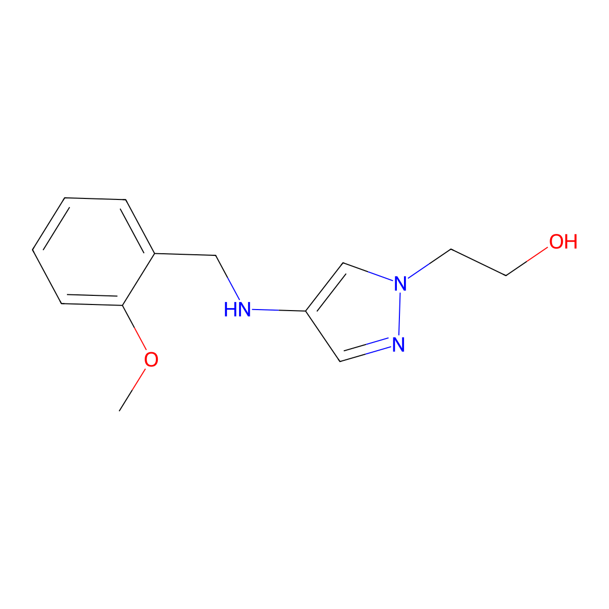 2-(4-{[(2-methoxyphenyl)methyl]amino}-1H-pyrazol-1-yl)ethan-1-ol molecular structure, CAS 1856040-38-4