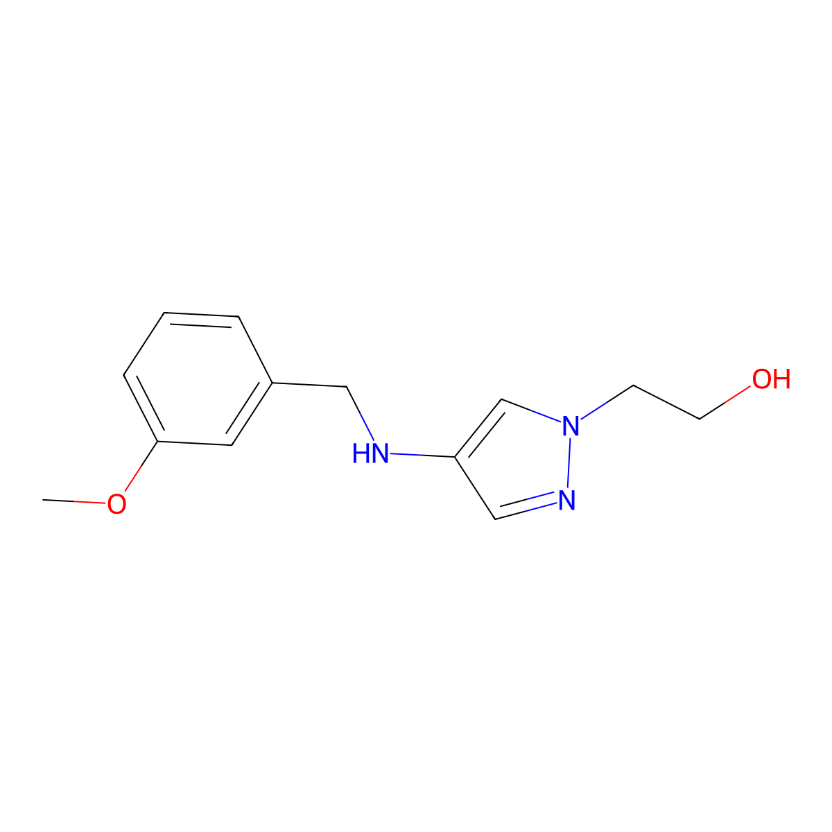 2-(4-{[(3-methoxyphenyl)methyl]amino}-1H-pyrazol-1-yl)ethan-1-ol molecular structure, CAS 1856040-42-0