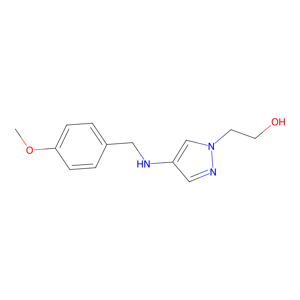 2-(4-{[(4-methoxyphenyl)methyl]amino}-1H-pyrazol-1-yl)ethan-1-ol molecular structure, CAS 1856040-98-6