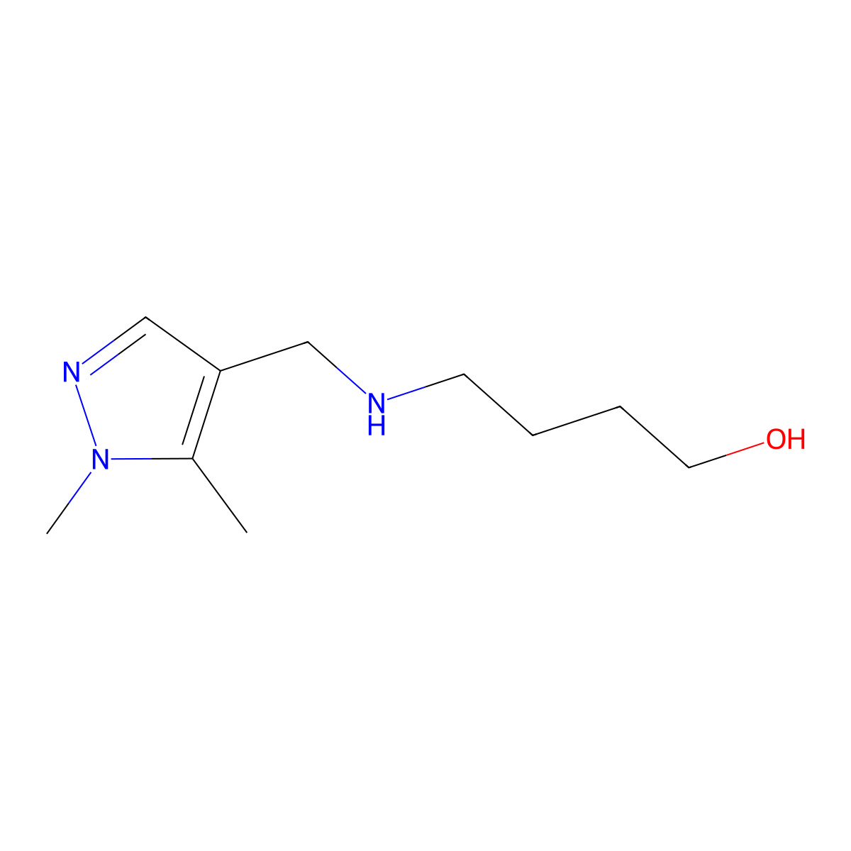 4-{[(1,5-dimethyl-1H-pyrazol-4-yl)methyl]amino}butan-1-ol molecular structure, CAS 1856042-01-7