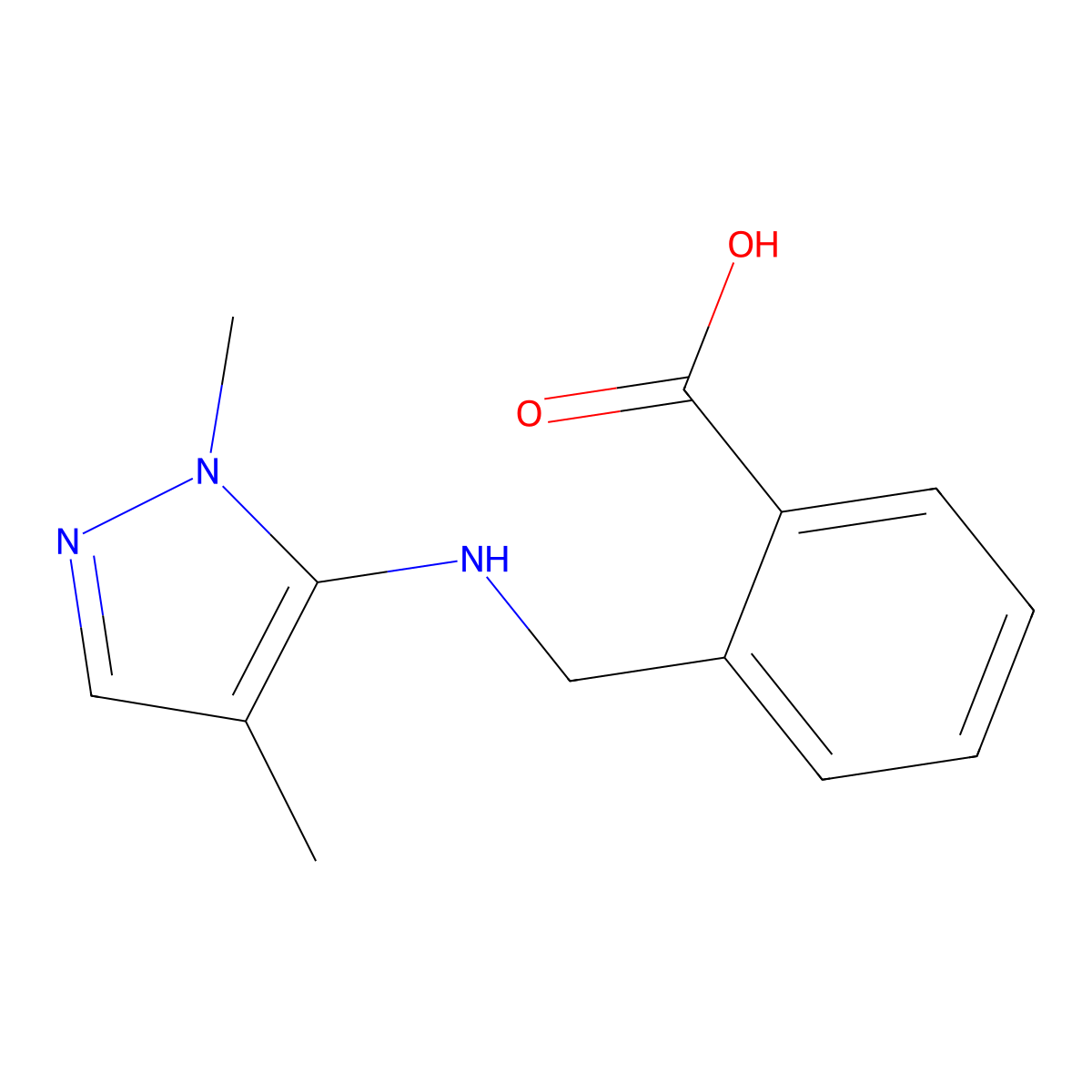 2-{[(1,4-dimethyl-1H-pyrazol-5-yl)amino]methyl}benzoic acid molecular structure, CAS 1856042-30-2