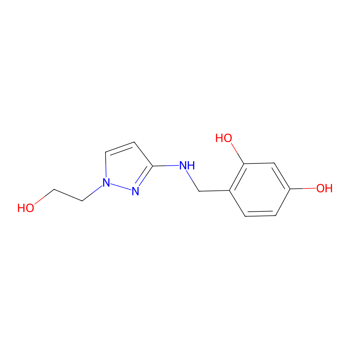 4-({[1-(2-hydroxyethyl)-1H-pyrazol-3-yl]amino}methyl)benzene-1,3-diol molecular structure, CAS 1856046-08-6