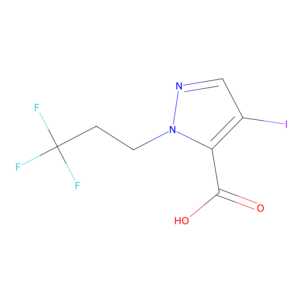 4-iodo-1-(3,3,3-trifluoropropyl)-1H-pyrazole-5-carboxylic acid molecular structure, CAS 1856046-26-8