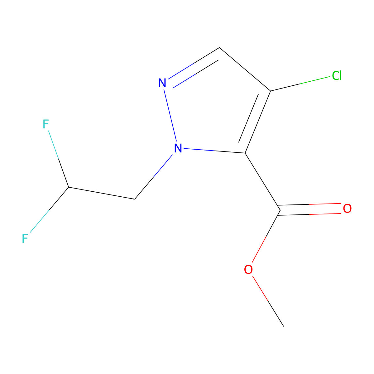 methyl 4-chloro-1-(2,2-difluoroethyl)-1H-pyrazole-5-carboxylate molecular structure, CAS 1856046-32-6